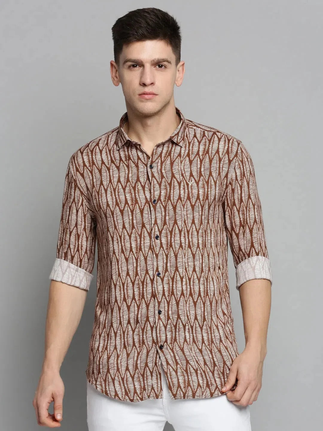 Brown Printed Mens Shirt - Viscose Casual Shirt | DesiQlo