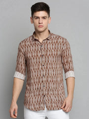 Men Brown Printed Casual Shirt-CARLOSPRINT-3233-Brown