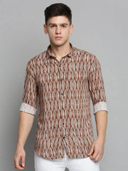 Men Brown Printed Casual Shirt-CARLOSPRINT-3233-Brown