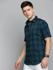 Men Blue Checked Casual Shirt-MAYACHECKS-4410-Teal