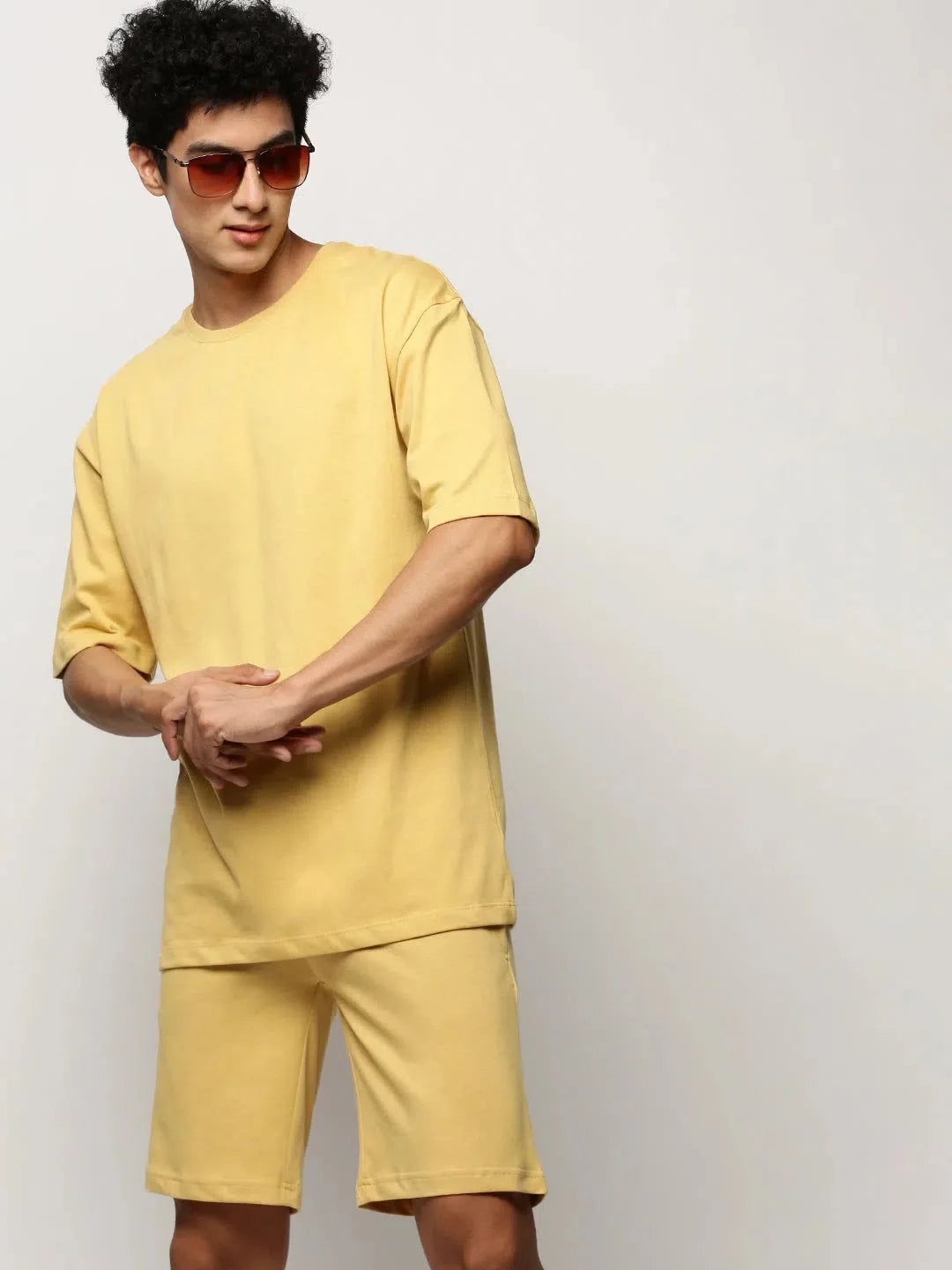 Mustard Yellow Men's Co ord Sets | Solid Cotton Two Piece Sets