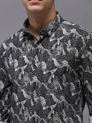 Men Black Printed Casual Shirt-PARKERPRINT-1546-Black