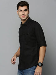 Men Black Solid Casual Shirt-DARIANPURELINEN-3295-Black