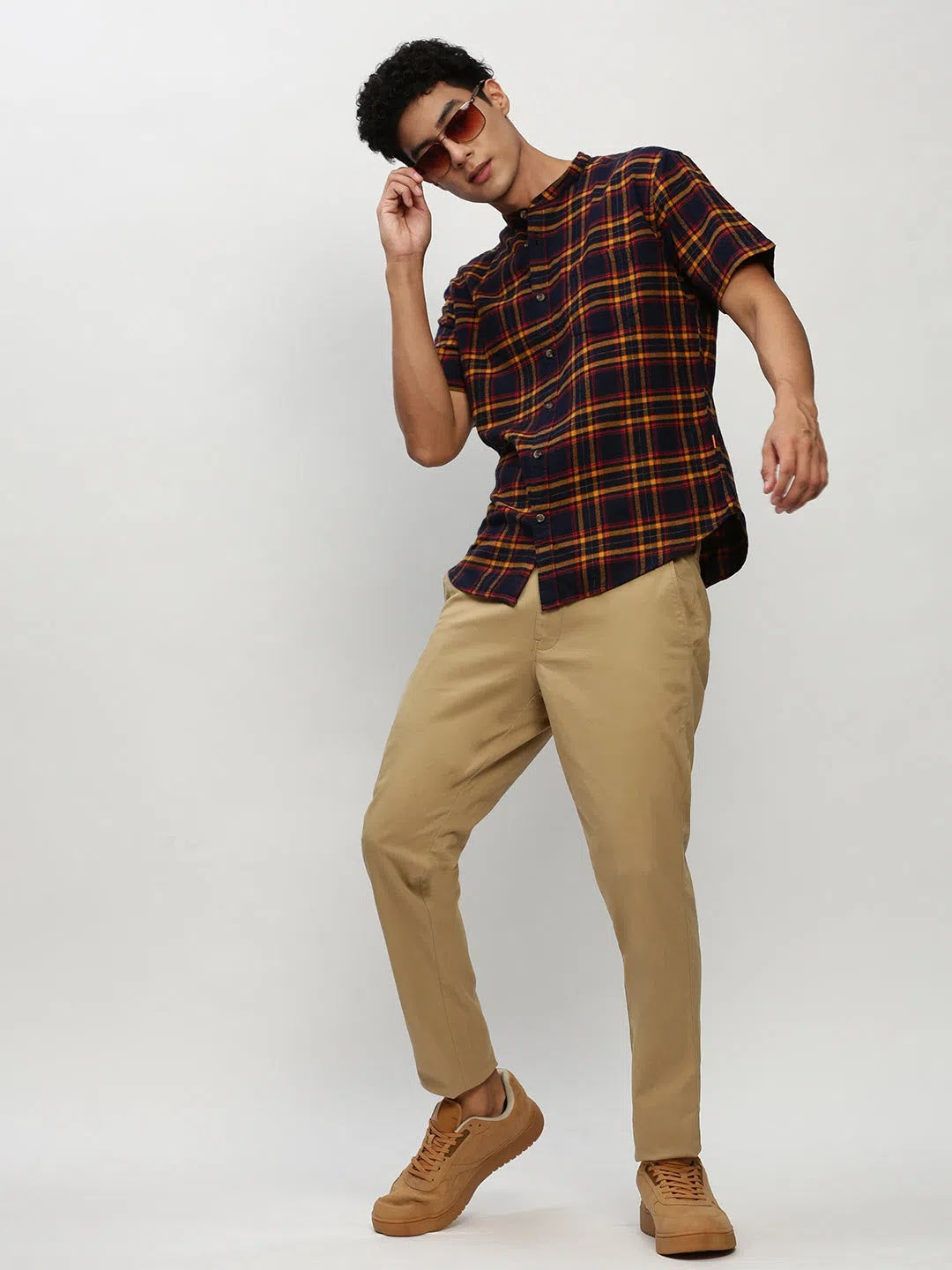 Navy Checkered Mens Shirt- DesiQlo Cotton Casual Shirt