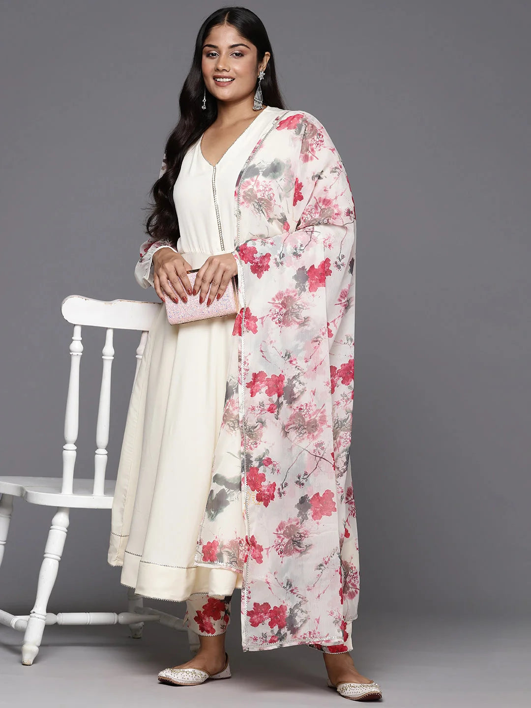Off White Plus Size Kurta with Dupatta | Indian Kurta Sets