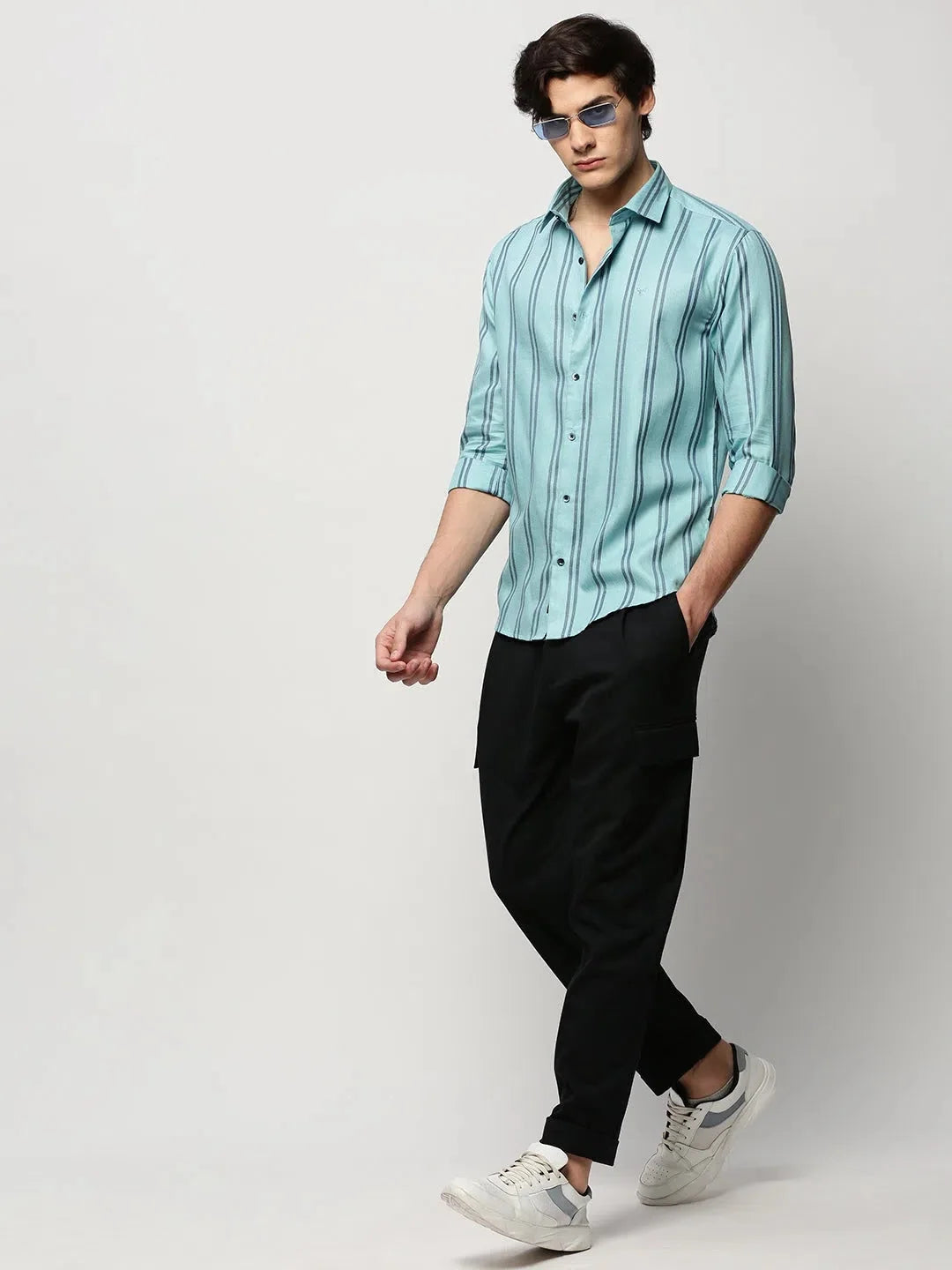 Mens Striped Cotton Shirt - Blue Casual Shirt | DesiQlo
