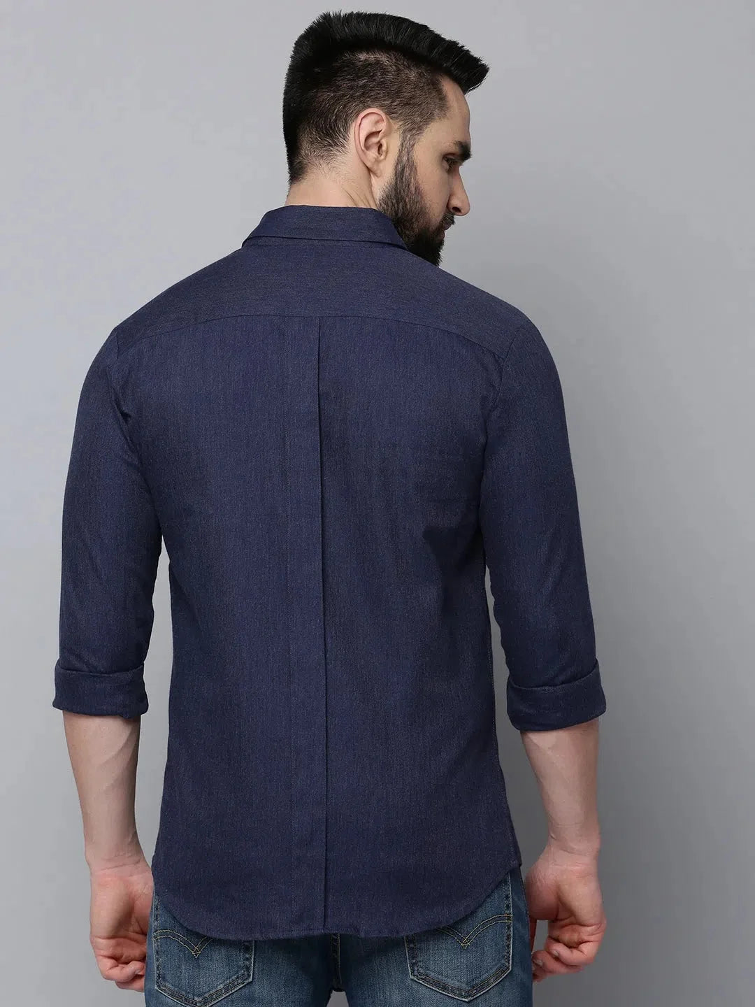 Navy Cotton Mens Shirt - Solid Casual Shirt by DesiQlo