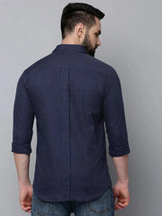 Men Navy Solid Casual Shirt-ELECTRAPLAIN-4523-Navyblue