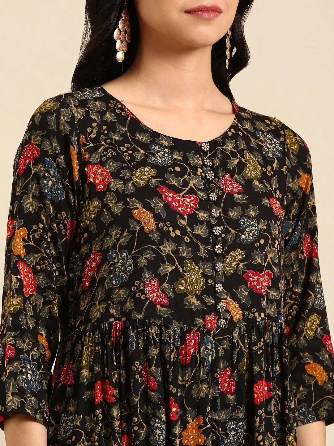 Black Printed Cotton Anarkali Kurta for Women | Anarkali Kurti