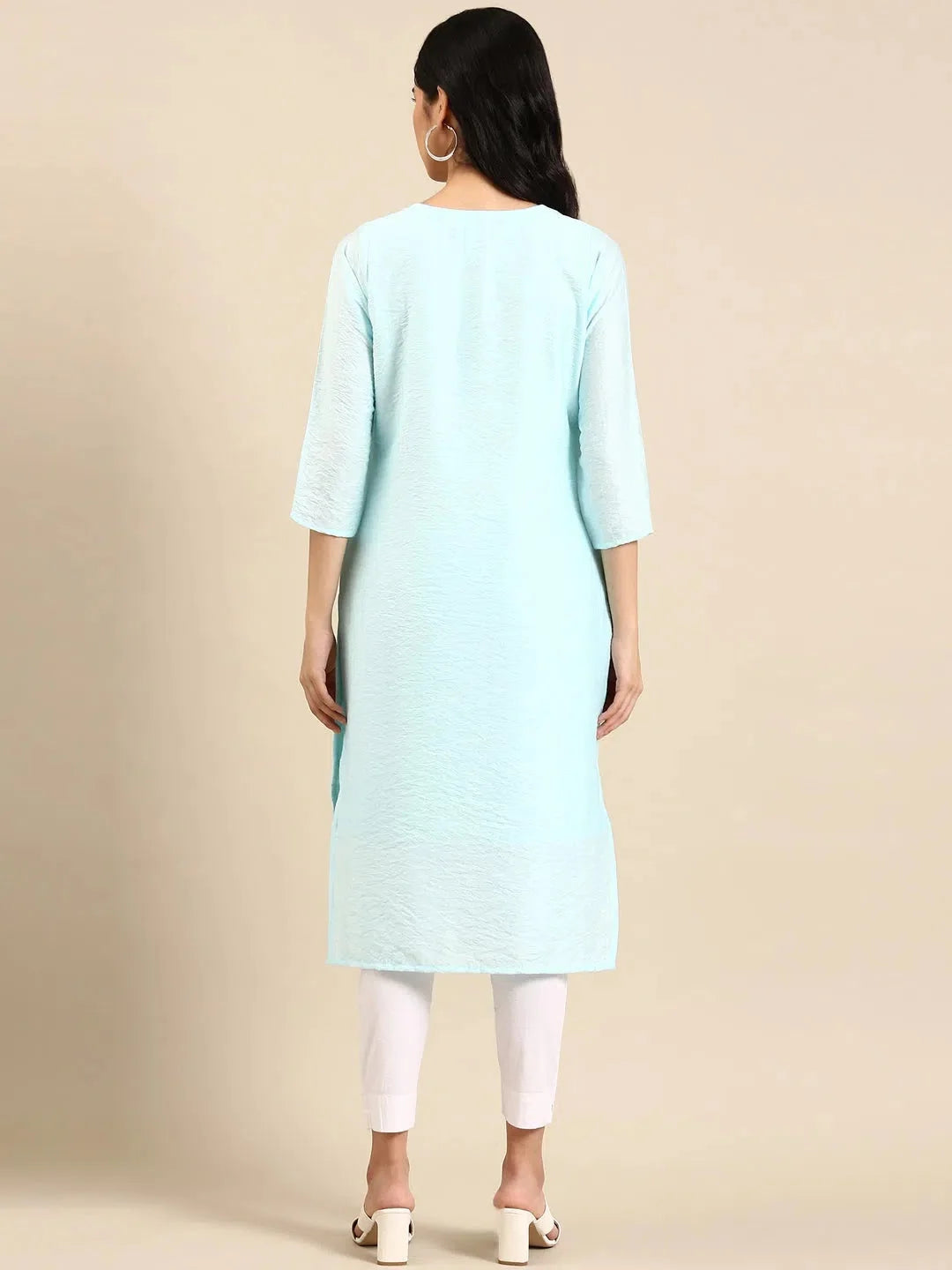 Classic Blue Cotton Straight Indian Kurta - Women's Fashion