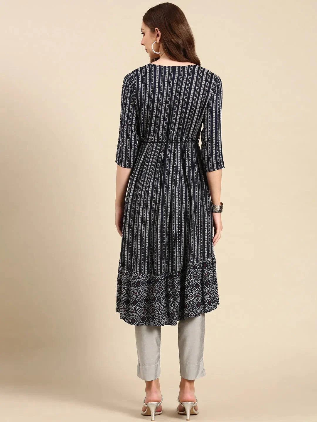 Navy Blue Printed Anarkali Kurta | Women's Anarkali Kurti