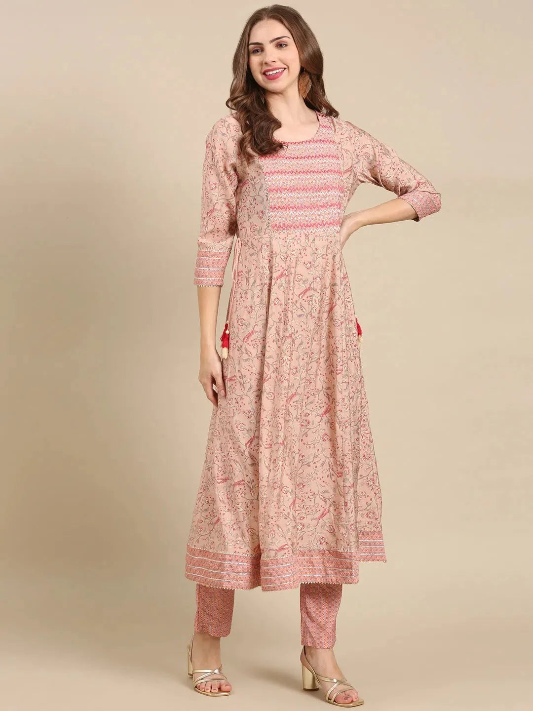 Pink Floral Print Women's Kurta Sets | Indian Kurta Sets
