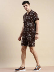Men Brown Printed Casual Co ord Set-BLACKBERRY-1691-Brown