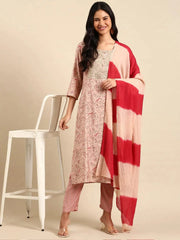 Women's Pink Printed Kurta Set-RF-1950-Peach