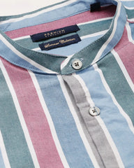 Men Blue Striped Casual Shirt-LAVINIA-1455-Blue