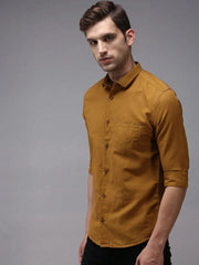 Men Brown Solid Casual Shirt-COLINLINEN-1339-Bronze