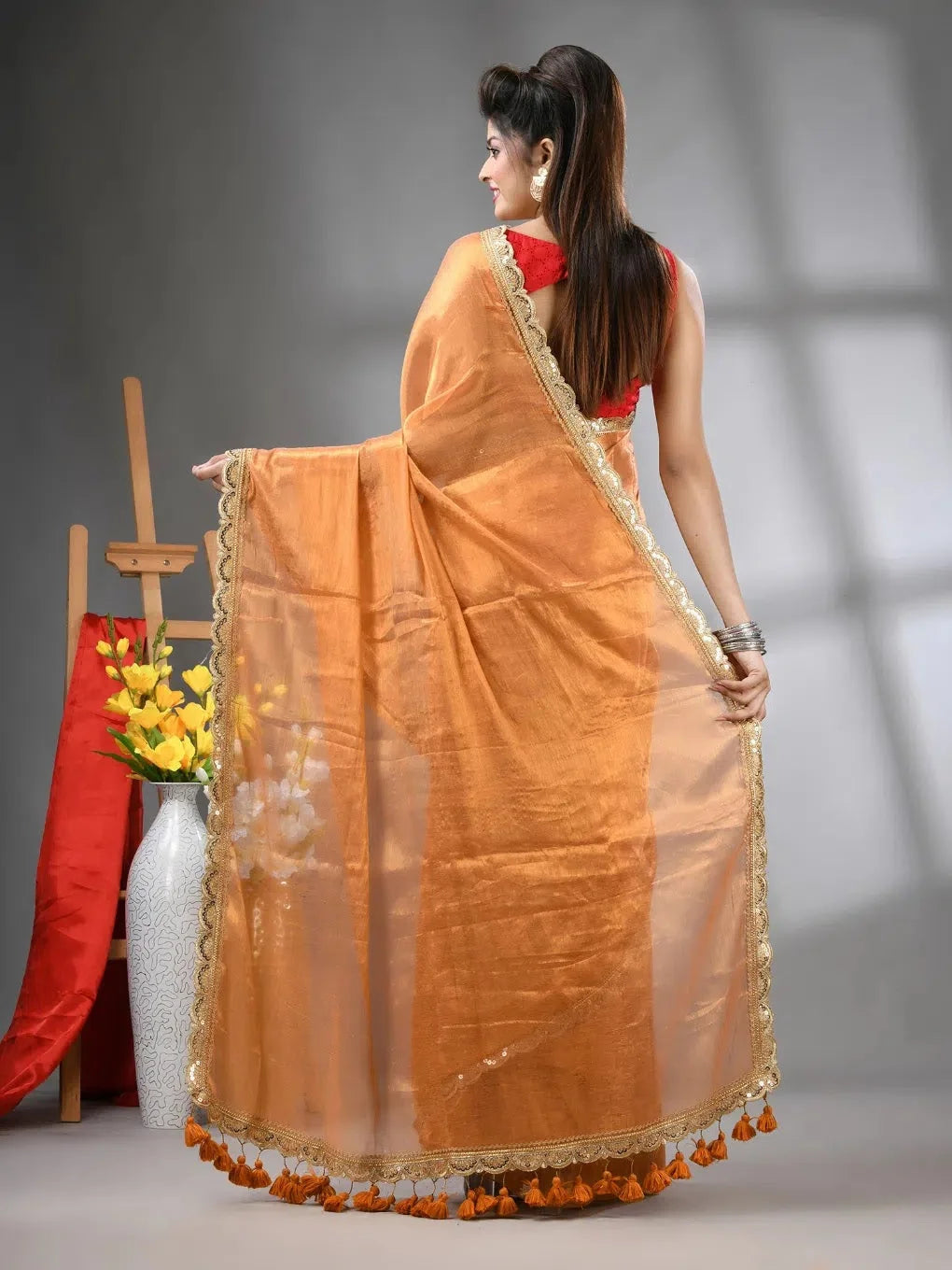 Yellow Cotton Tissue Saree with Gota Patti | Indian Sarees