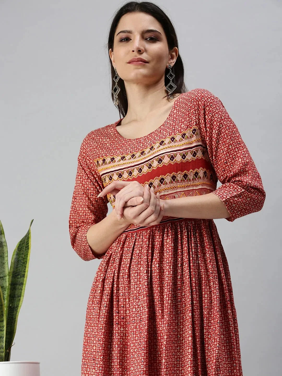 Red Printed Anarkali Kurta for Women | Cotton Anarkali Dress