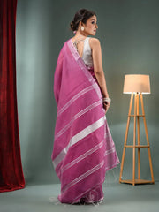 Violet Cotton Blend Handwoven Saree With Zari Border-MA50BCT40500133