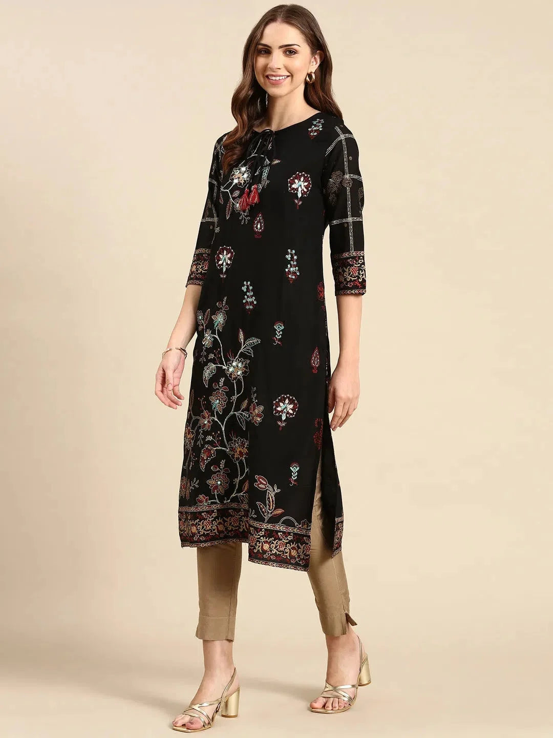 Black Printed Kurta - Women's Cotton Indian Kurtas Online Now