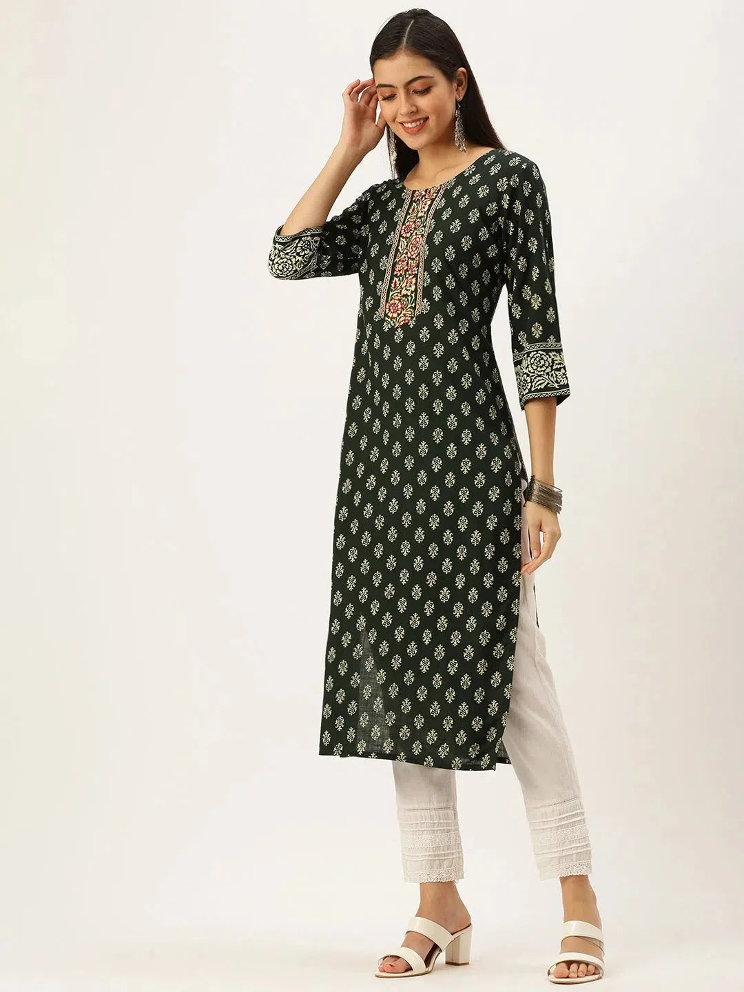 Green Printed Cotton Indian Kurta | Stylish Women's Kurtas