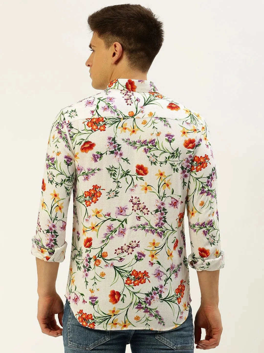 Men's White Printed Linen Shirt | DesiQlo Casual Shirts