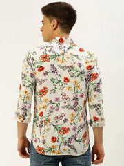 Men White Printed Casual Shirt-REPLAYPRINTSLINEN-3450-White