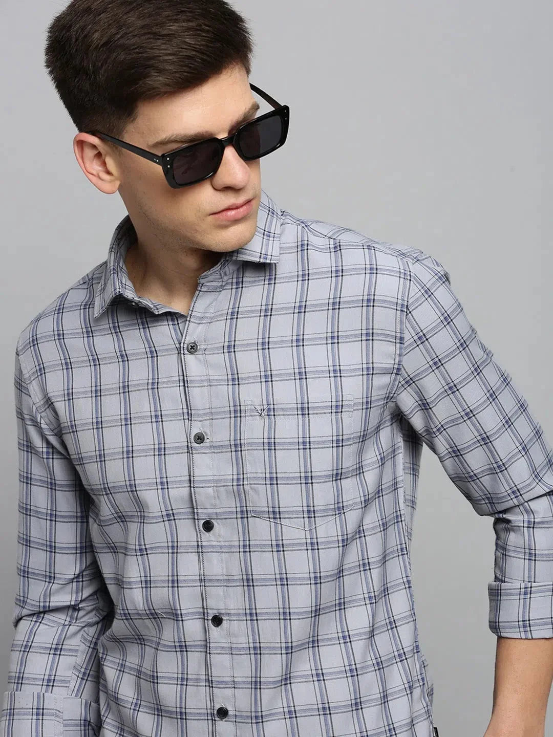Grey Checkered Cotton Mens Shirt - Casual & Formal Wear