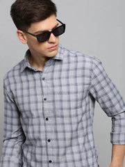 Men Grey Checked Casual Shirt-DALTONCHECKS-4100-Grey