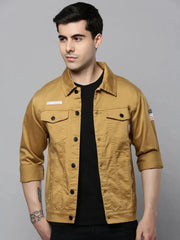 Men Beige Solid Casual Shirt-KZ-12067-Khaki