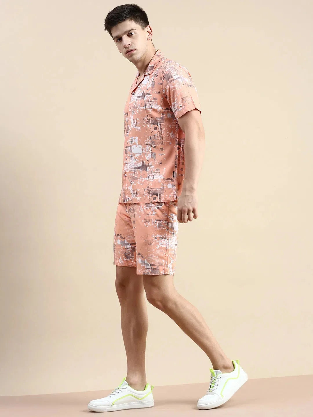 Peach Printed Mens Two Piece Sets | Casual Co ord Sets for Men