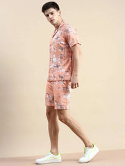 Men Peach Printed Casual Co ord Set-BLACKBERRY-1671-Peach
