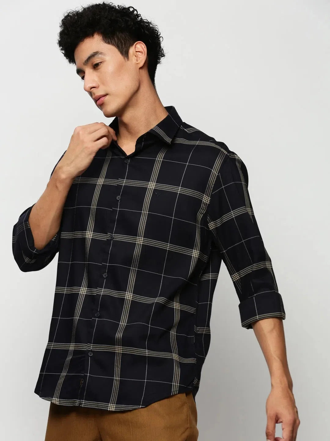Navy Checked Mens Shirt - Casual Cotton Formal Shirts | DesiQlo