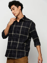 Men Navy Checked Casual Casual Shirts-TRUJETTWILL-5491-Navyblue