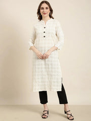 Women Straight Cream Embellished Kurta-UB-1262-Cream