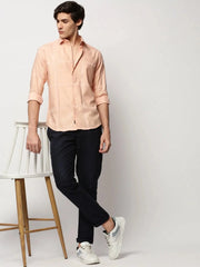 Men Peach Checked Casual Casual Shirts-TRUJETTWILL-5481-Peach