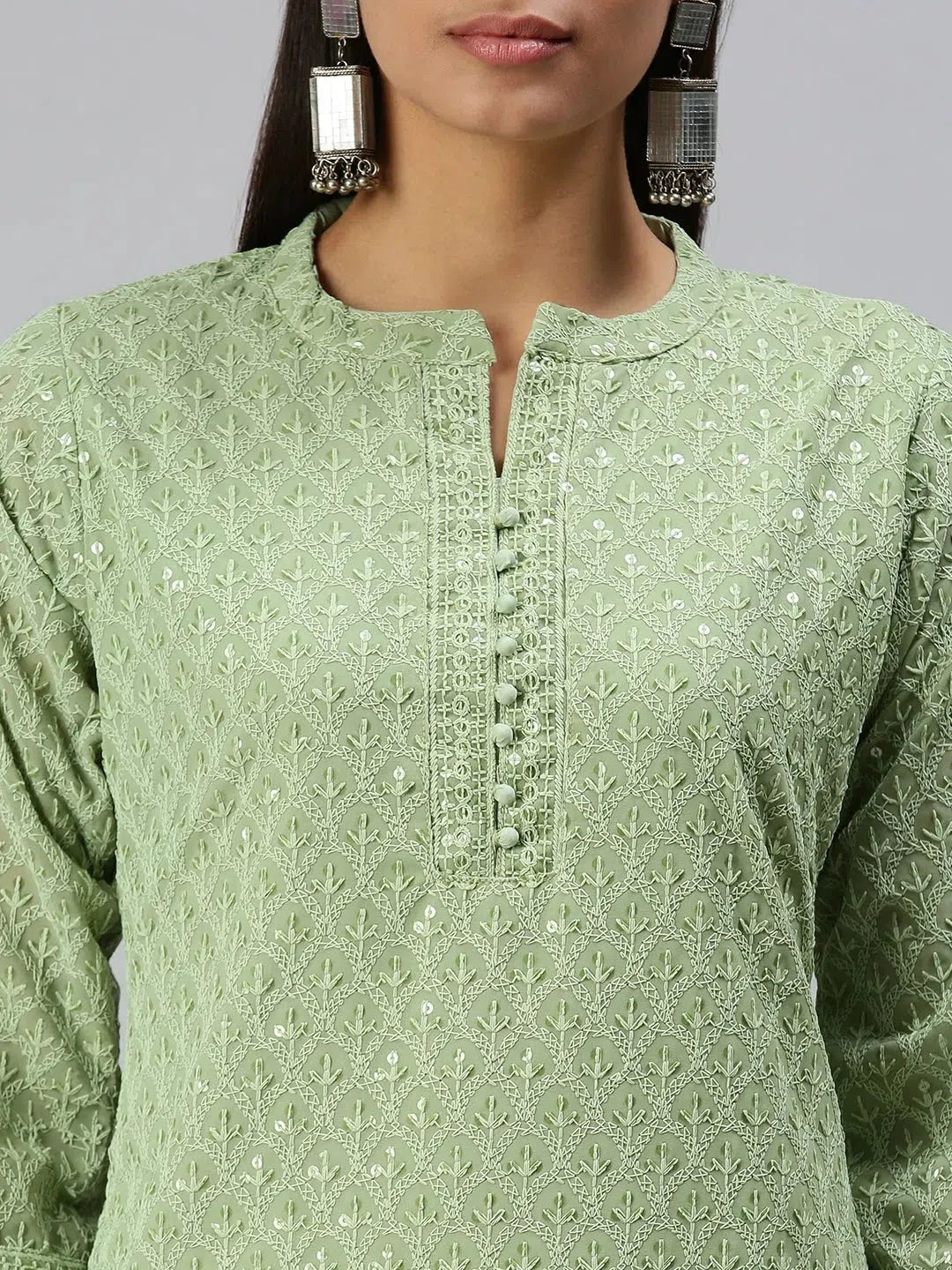 Green Embroidered Kurta - Stylish Indian Kurta for Ladies Online