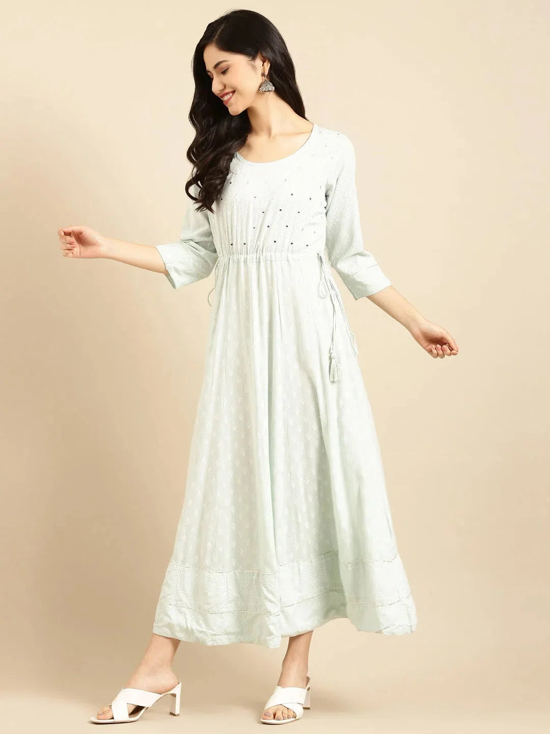 Green Printed Anarkali Kurti | Cotton Anarkali Dress for Women