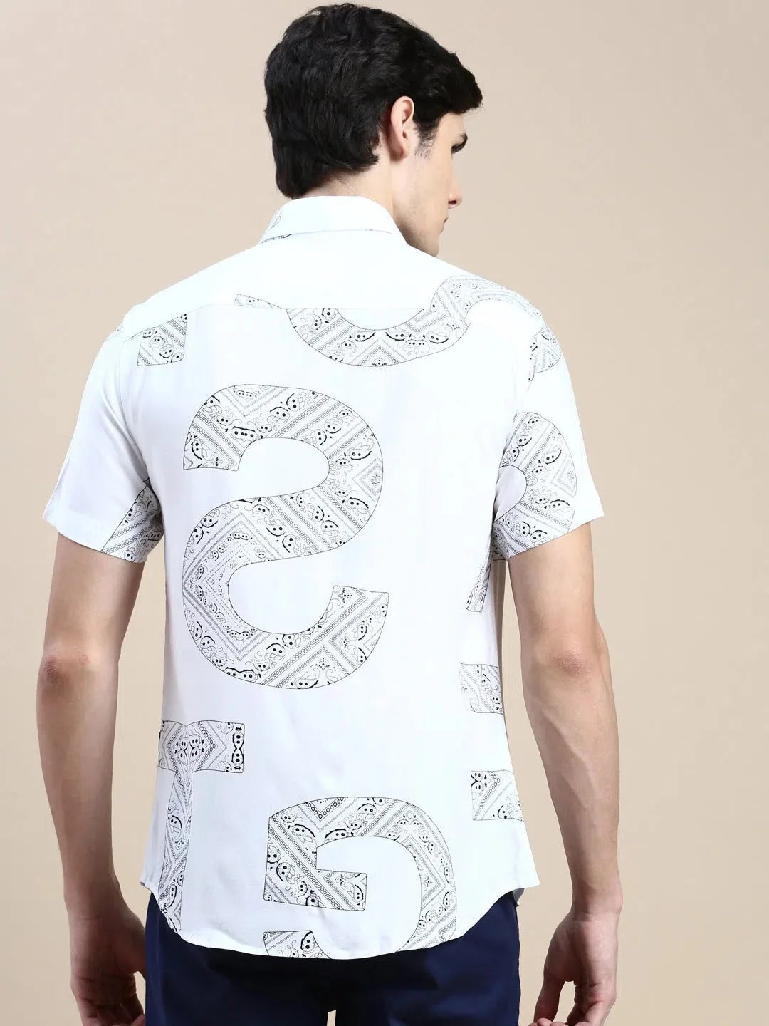 White Printed Cotton Mens Shirt - Casual & Stylish DesiQlo