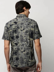 Men Khaki Printed Casual Casual Shirts-GEORGE-1654-Khaki