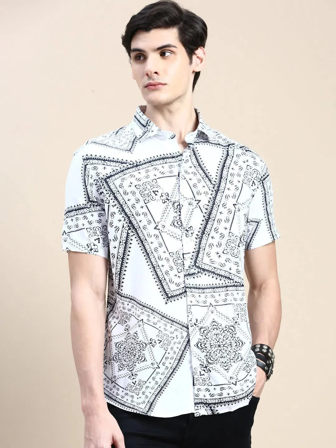 Trending White Printed Mens Shirt | DesiQlo Cotton Casual Shirt