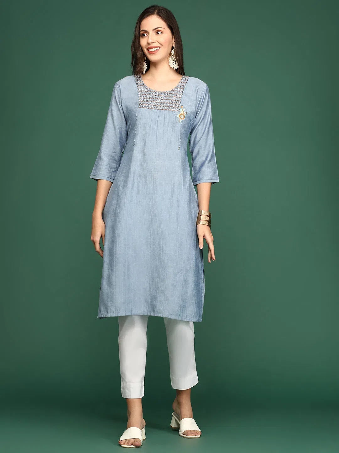 Blue Embellished Cotton Short Kurti for Women | DesiQlo