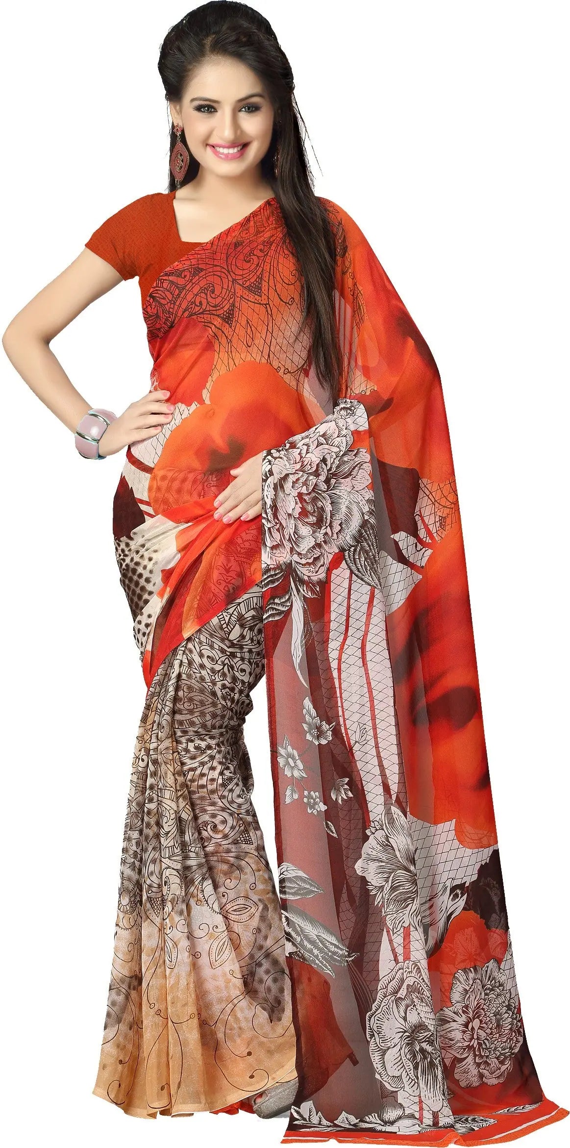 Red Printed Georgette Saree | Indian Sarees Online