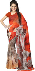 Red Printed Georgette Saree-Raga3086a-Standard