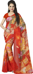 Red Printed Georgette Saree-Raga3095a-Standard
