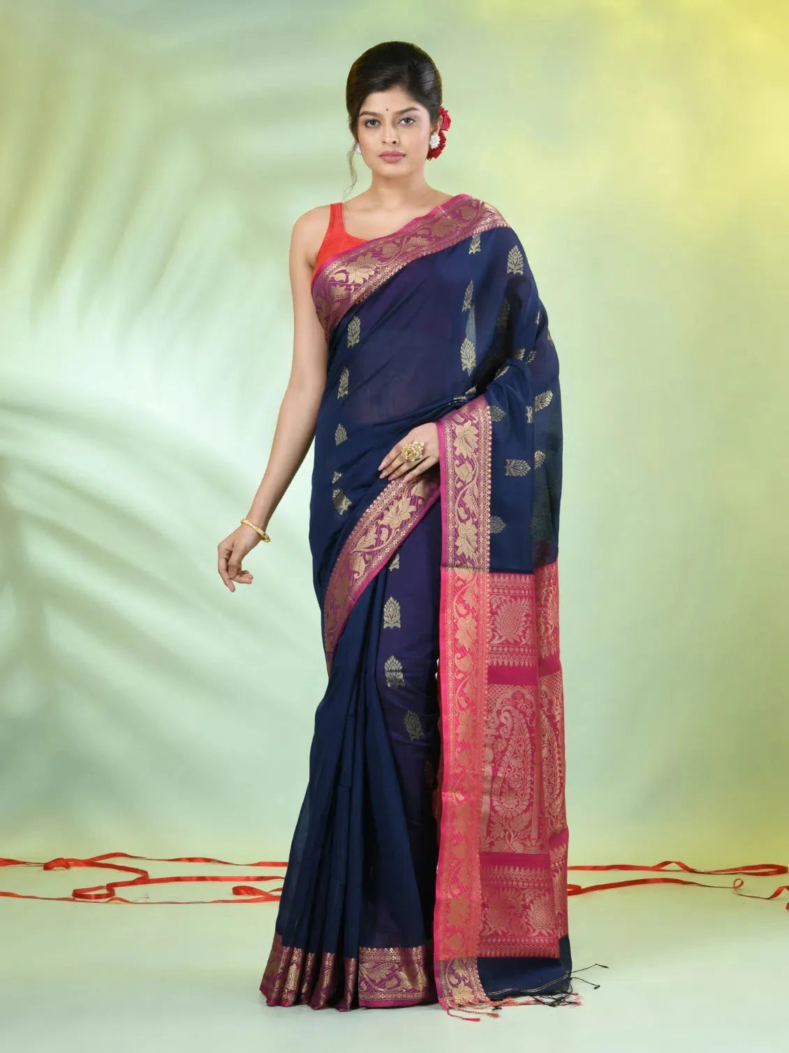 Navy Cotton Saree with Zari - Designer Sarees India