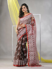 Maroon Muslin Saree With Jamdani Designs-MA57MS331540008