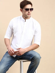 Men White Solid Casual Shirt-ASALINEN-4920-White