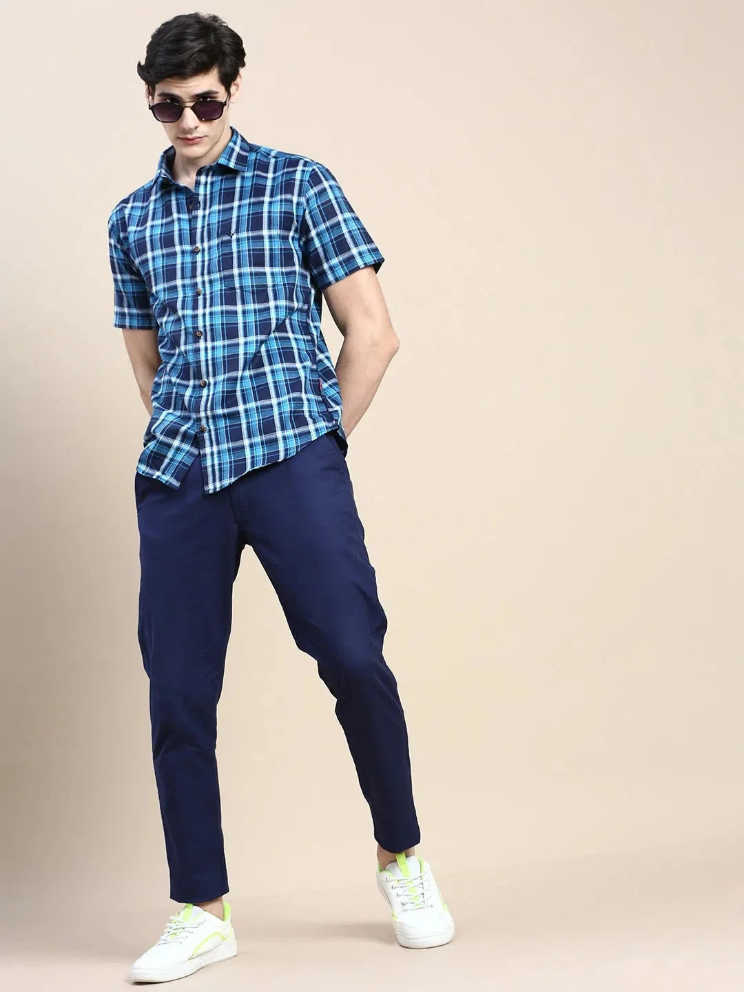 Trending Navy Checked Mens Shirt - DesiQlo Cotton Casual Shirts