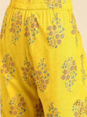 Box Pleated flare kurta with palazzo in Yellow